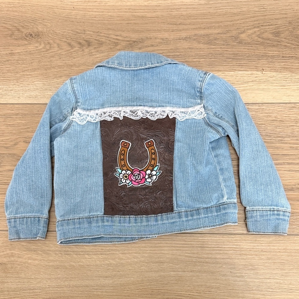 Toddler Girls Upcycled Western Denim Jacket Size 2T